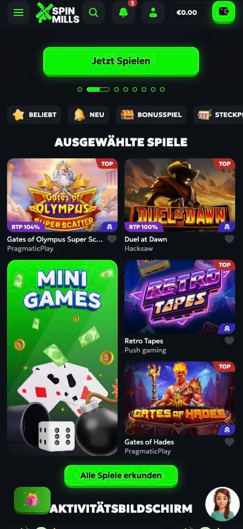 spinmills casino mobile version